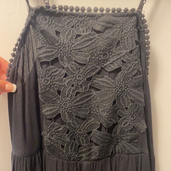 Super cute dark grey/black romper. Loose, comfy, pretty detailing on top - Picture 3 of 4